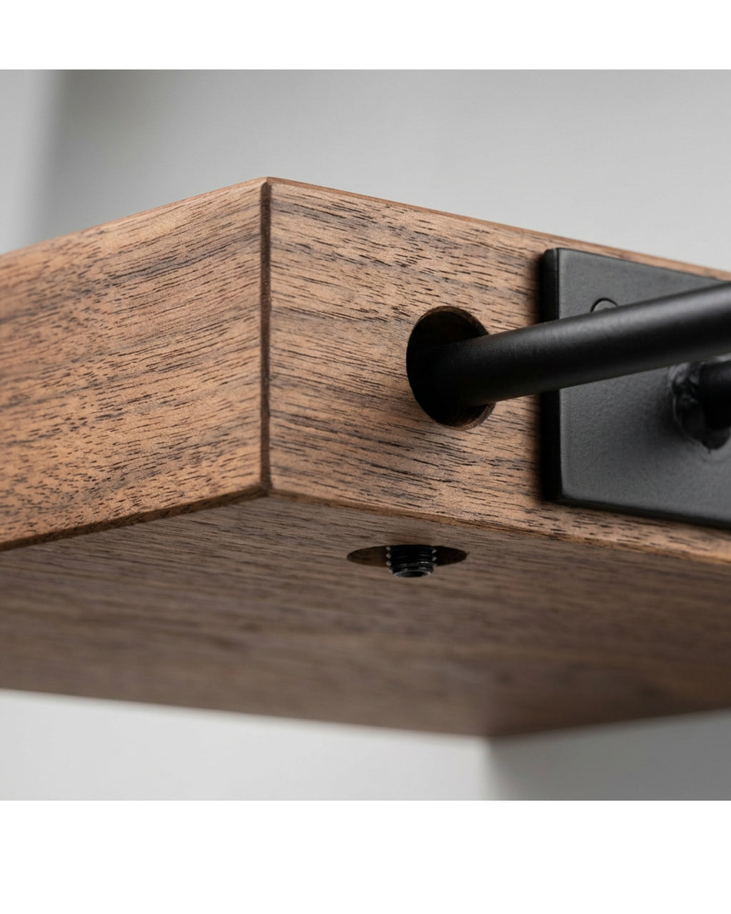 Zvun Solid Walnut Floating Shelf 60 × 20 cm Hidden Rod Bracket - Detail view