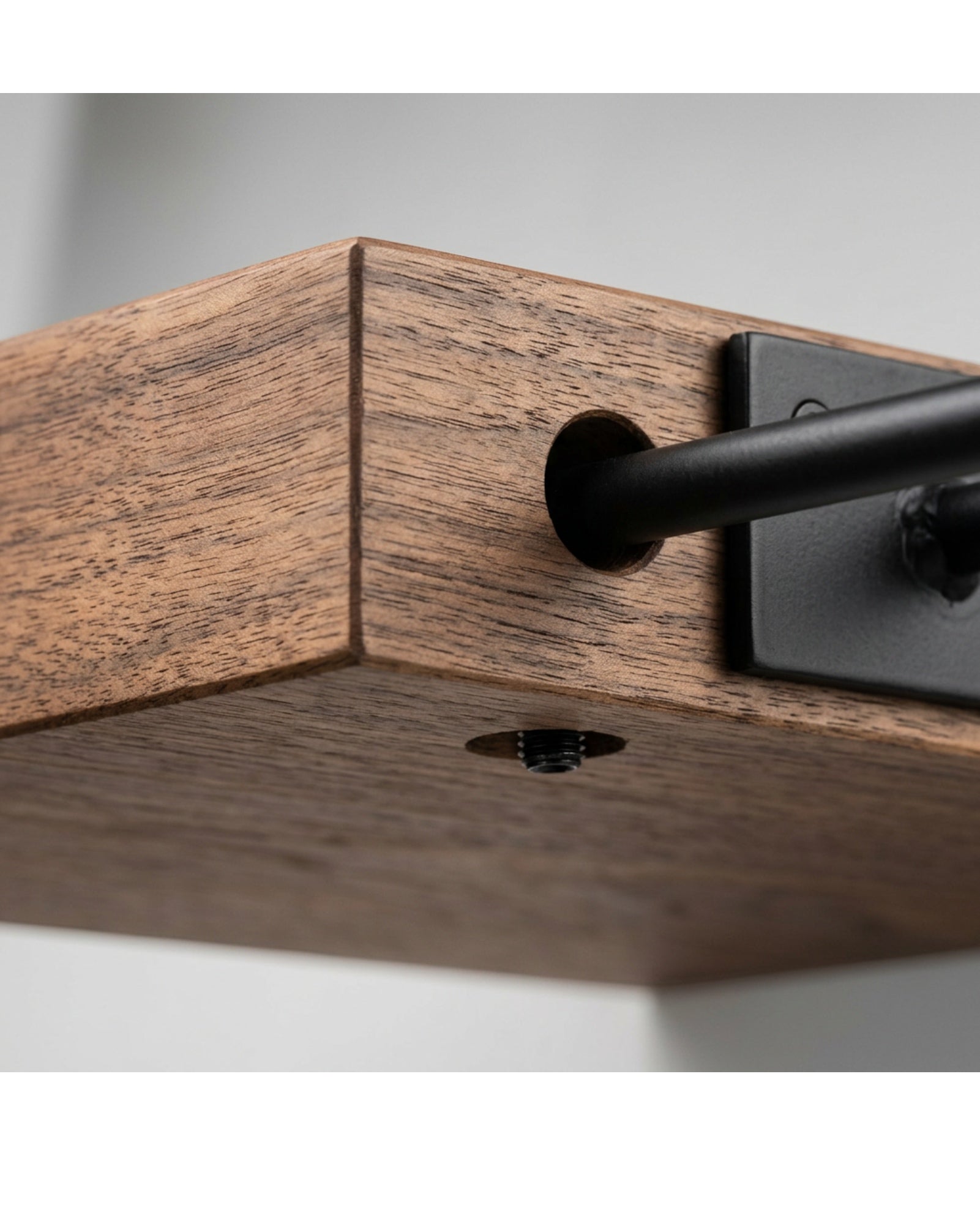 Zvun Solid Walnut Floating Shelf 60 × 20 cm Hidden Rod Bracket - Detail view